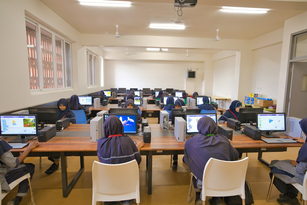 Students practising in a modern IT training lab